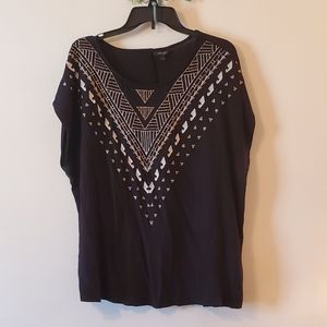 Black embroidered top 1X